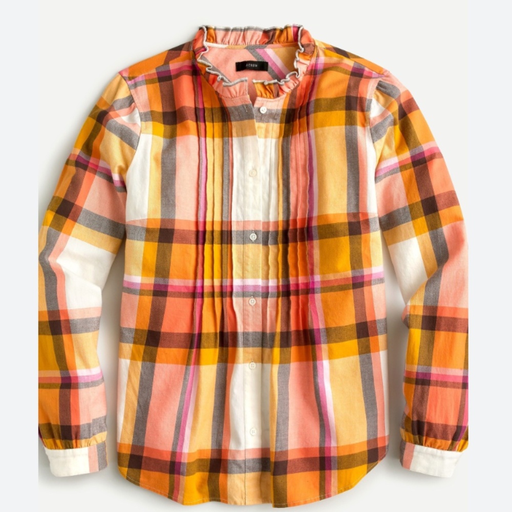 NWT J.Crew Ruffleneck Tuxedo Shirt In Plaid // SZ XXL
